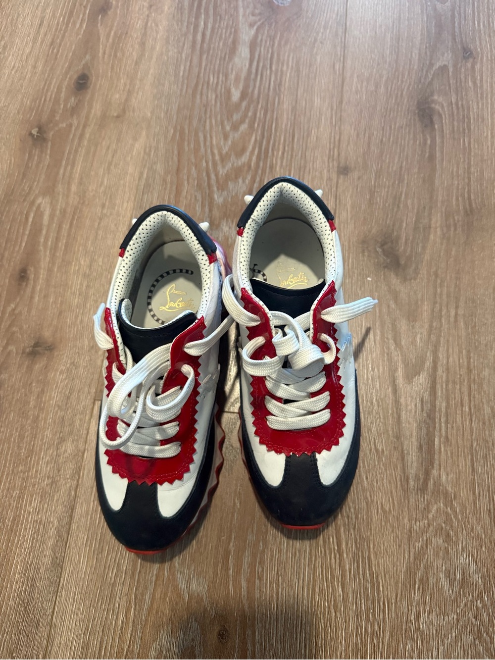 Christian Louboutin Kids White, Red & Navy Sneakers